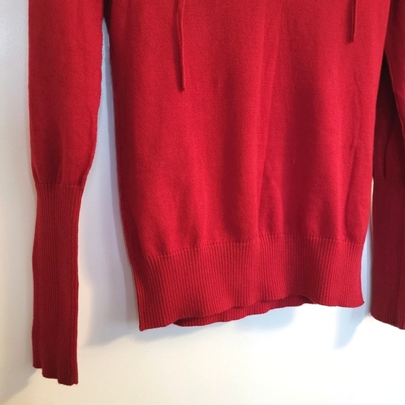 AMERICAN EAGLE V-Neck Pullover Red Angora Cotton Hooded Sweater Women M - Picture 3 of 7